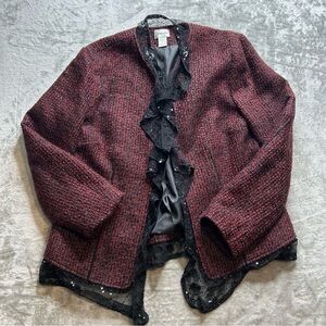 Chico’s Elegant Women's Tweed Jacket with Ruffle Trim